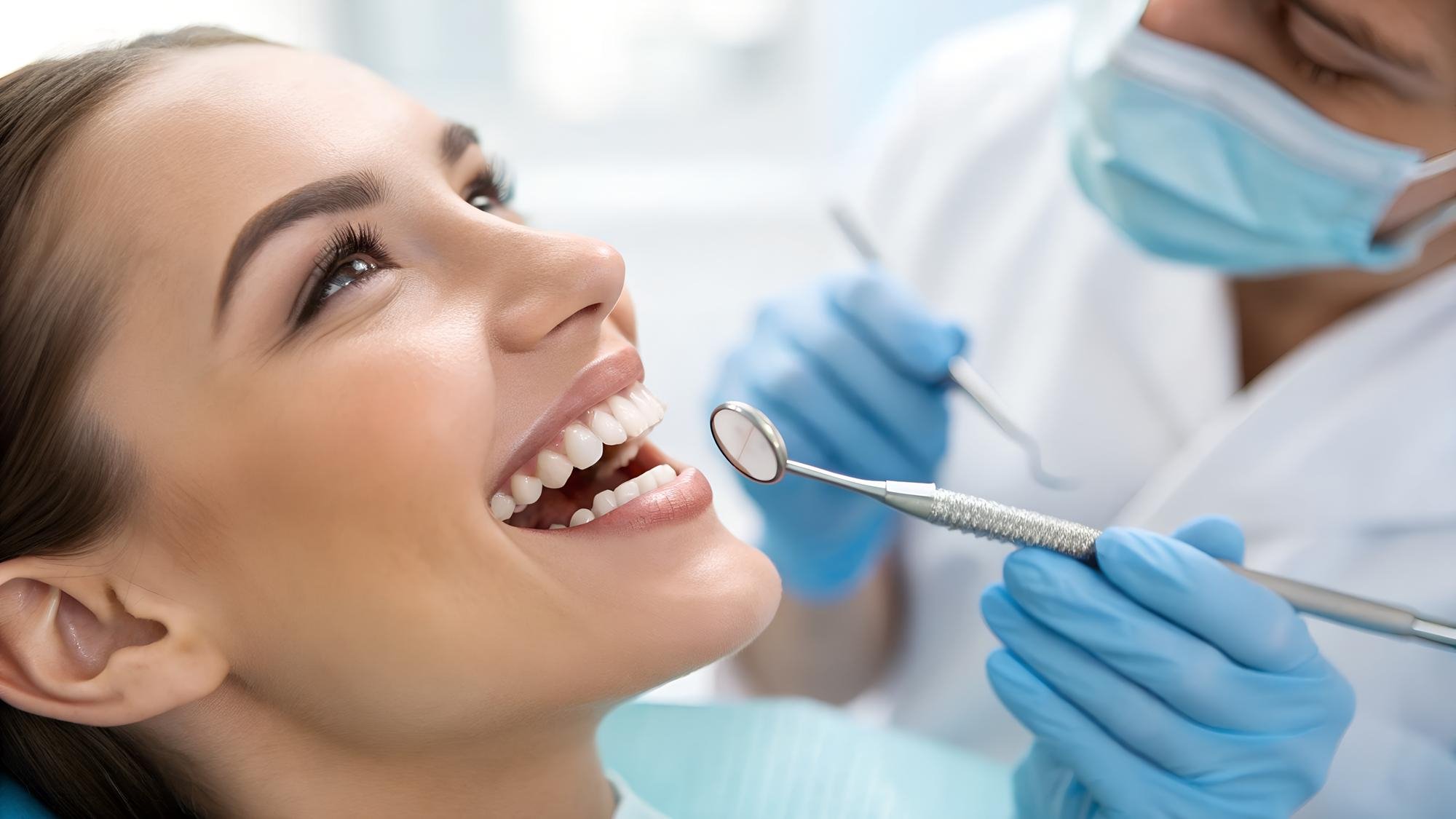 Patient smiling during a dental examination
